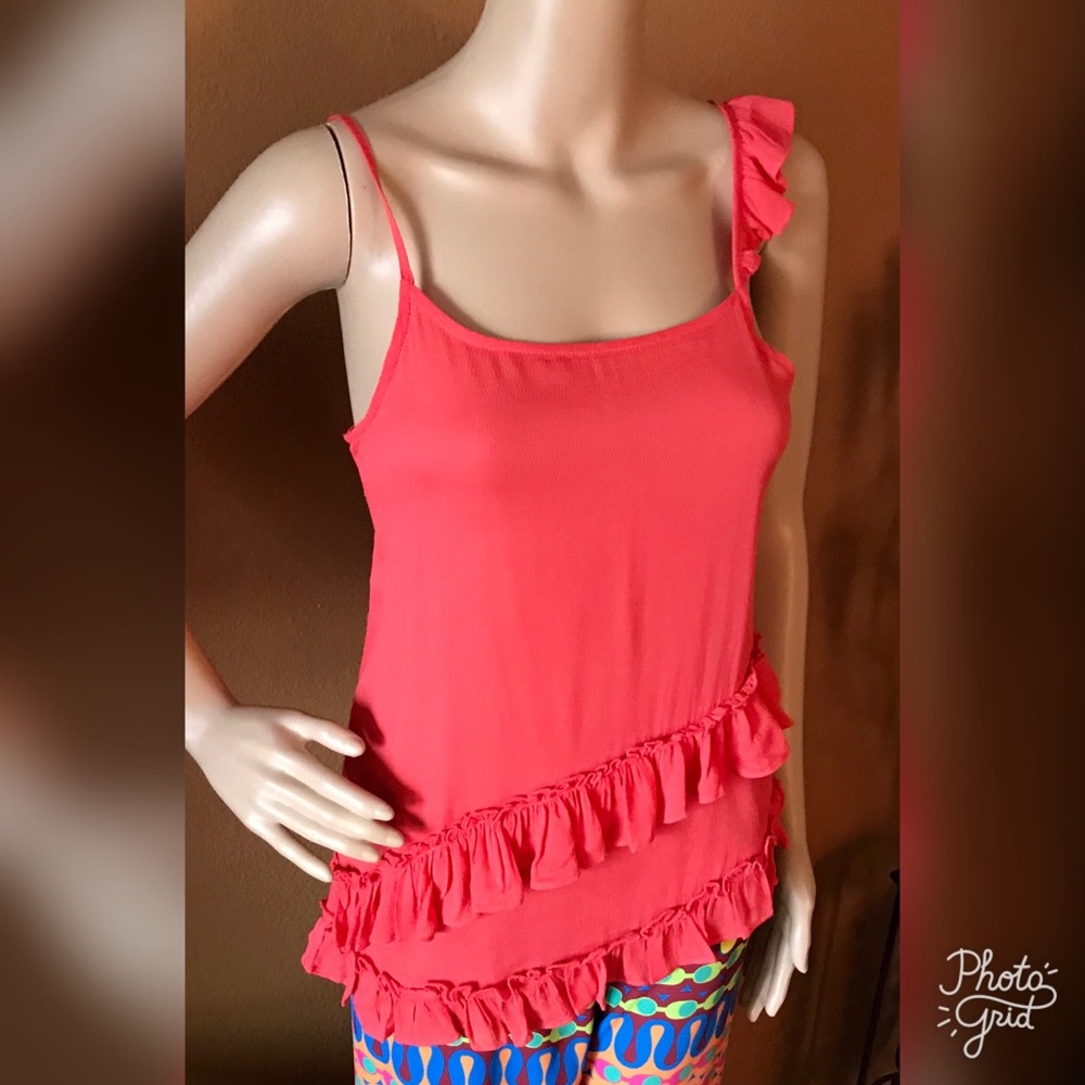 Ro&Be Coral Asymmetrical Ruffle Tank Top